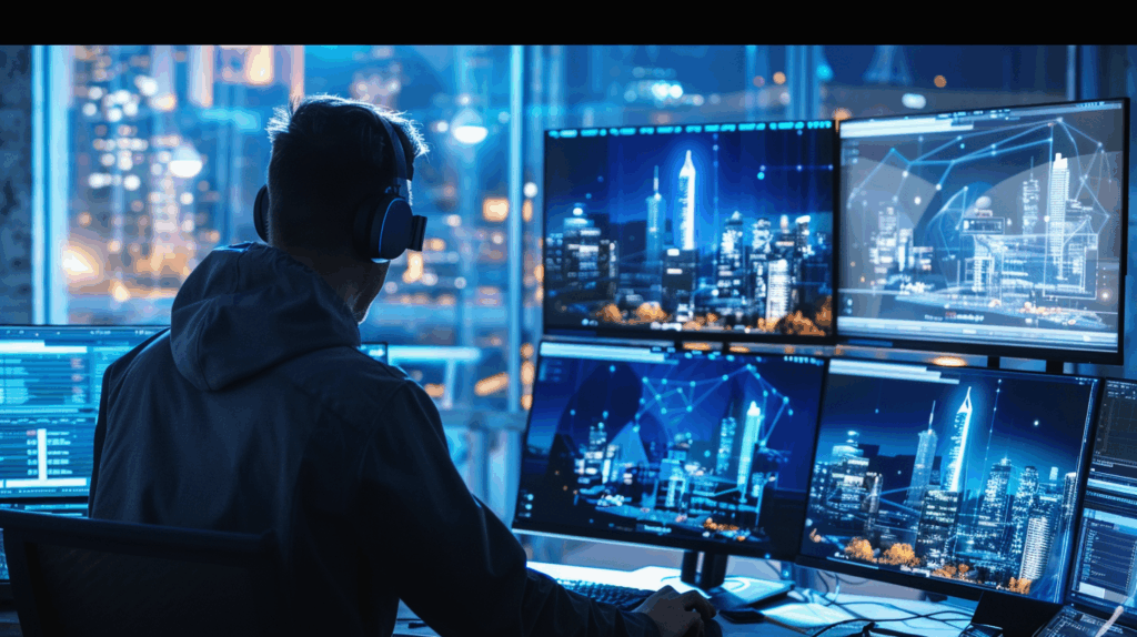 CG로 도시 배경을 합성하는 영화 VFX 아티스트