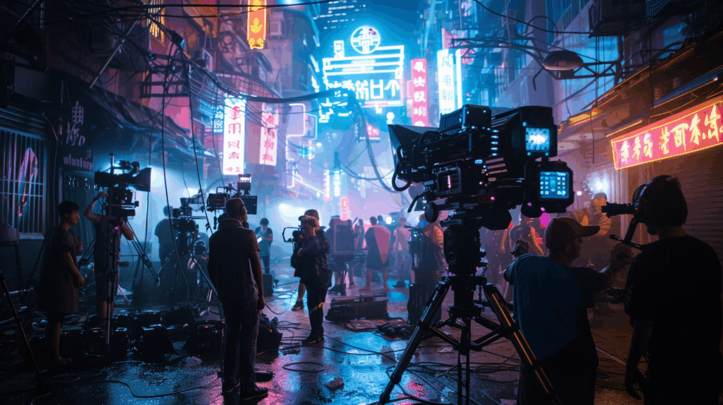 영화 세트로 지어진 미래 도시 거리